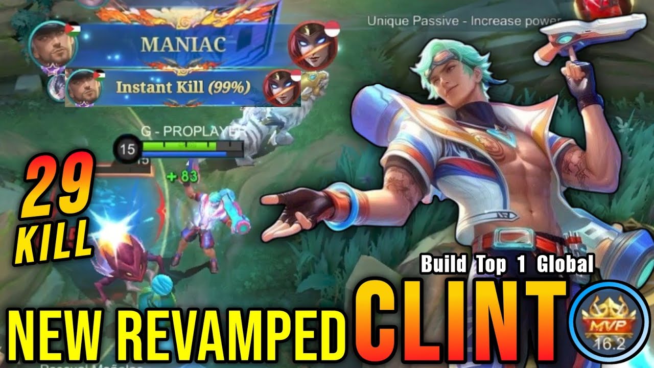 29 Kills + MANIAC!! Clint New Revamped Summer Skin!! - Build Top 1 Global Clint ~ MLBB