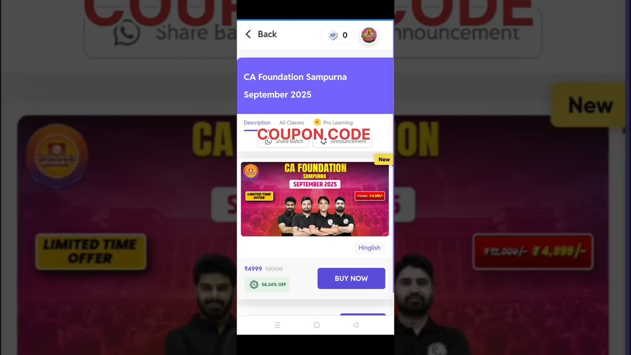 CA Foundation Sampurna September 2025 batch coupon code ✅ PW CA foundation batch 2025 sampurna
