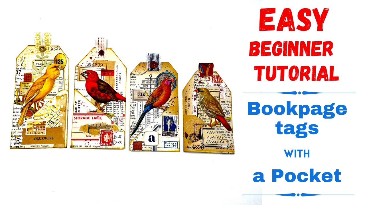 EASY BEGINNER TUTORIAL - BOOKPAGE TAGS WITH A POCKET - USING UP OUR SCRAPS #junkjournalideas
