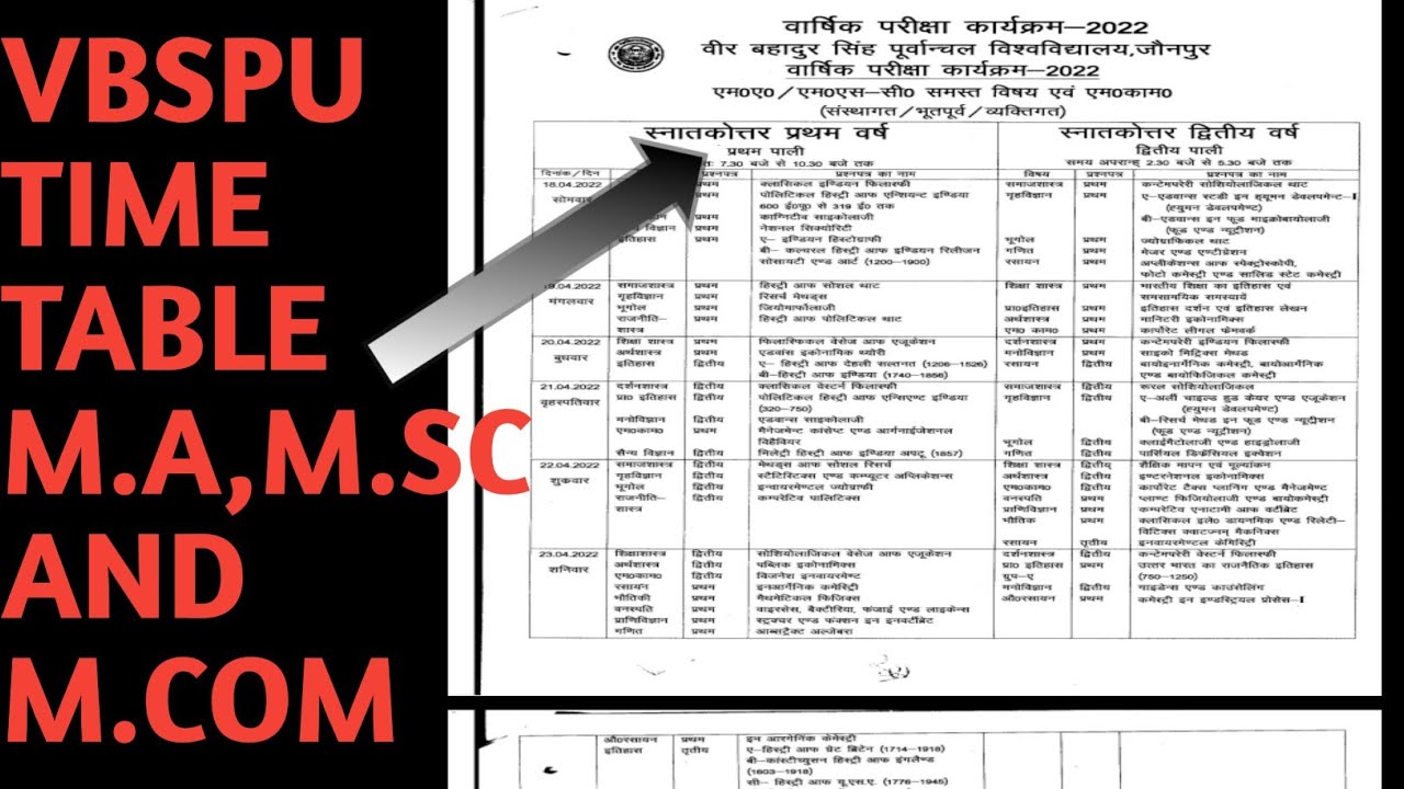 VBSPU M.A,M.COM,M.SC time table 2022। vbspu m.a ka time table 2022। vbspu time table pg 2022।