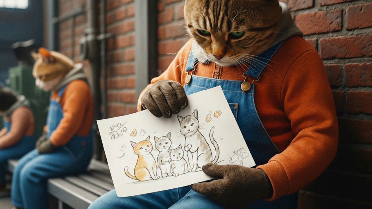 Father Cat Works Tirelessly to Support His Family!🐱 Kittens' Smiles Mean Everything✨ Meow～