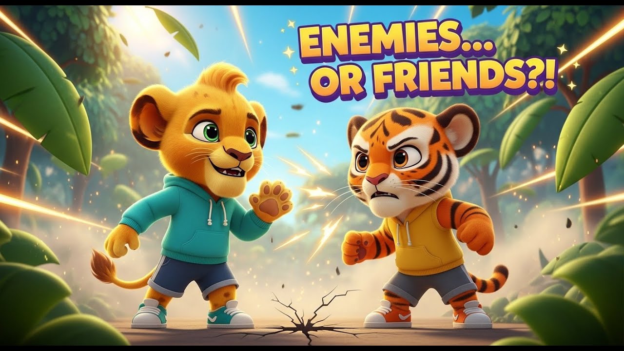 Lion Cub vs Baby Tiger! 🦁🐯 Enemies Turn Into Best Friends | Kids Jungle Story #animalstory