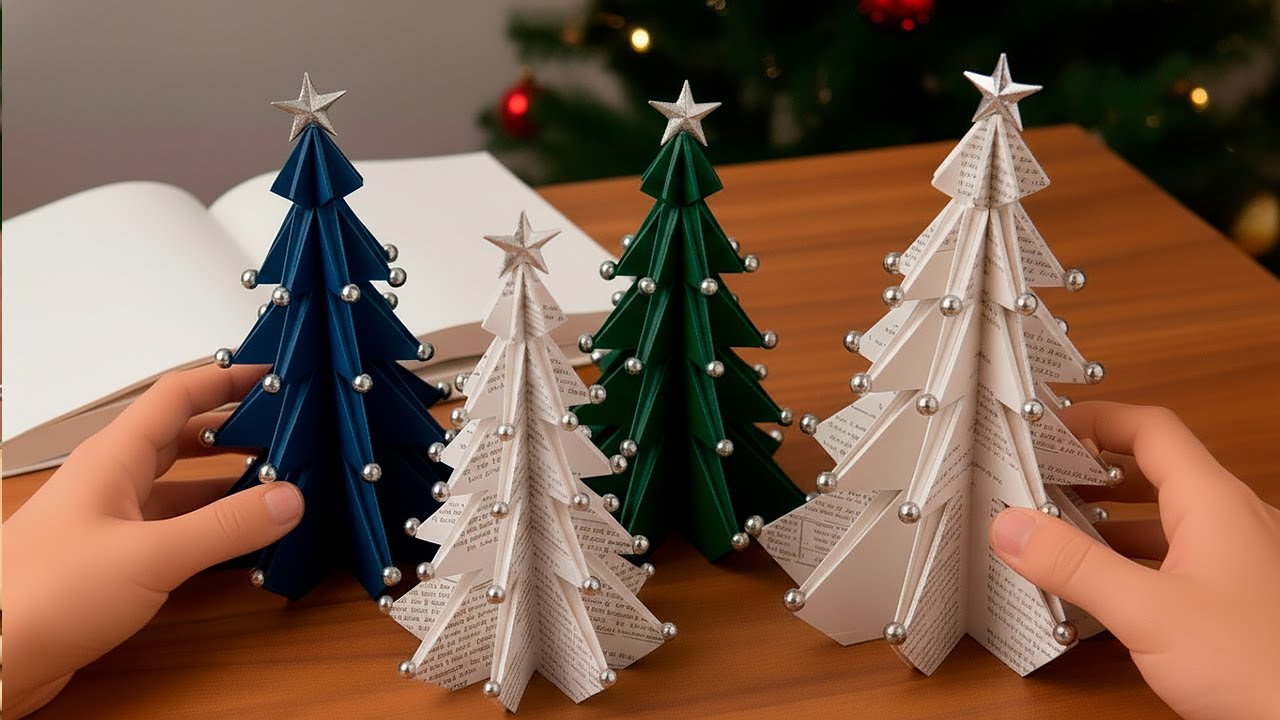 I SAW THESE AT A FANCY STORE AND MADE THEM MYSELF!😍 PAPER CHRISTMAS TREES! ORIGAMI TUTORIAL. DIY