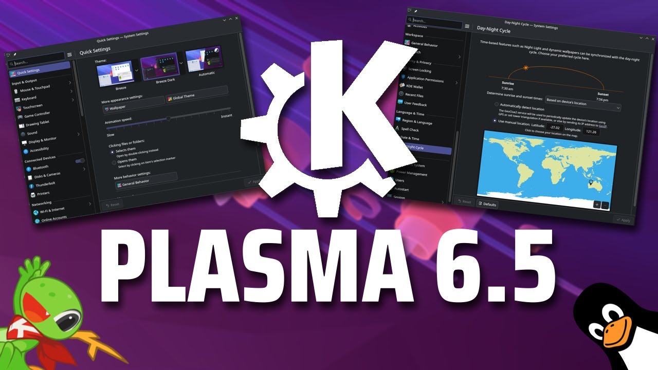 KDE Plasma 6.5 Что нового? Закруглённые углы, цикл день/ночь, быстрое переключение режимов.