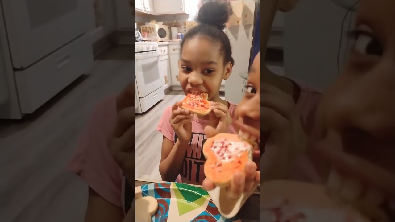 My grandkids and my  great-niece decorating cookies yesterday for Valentine's Day
