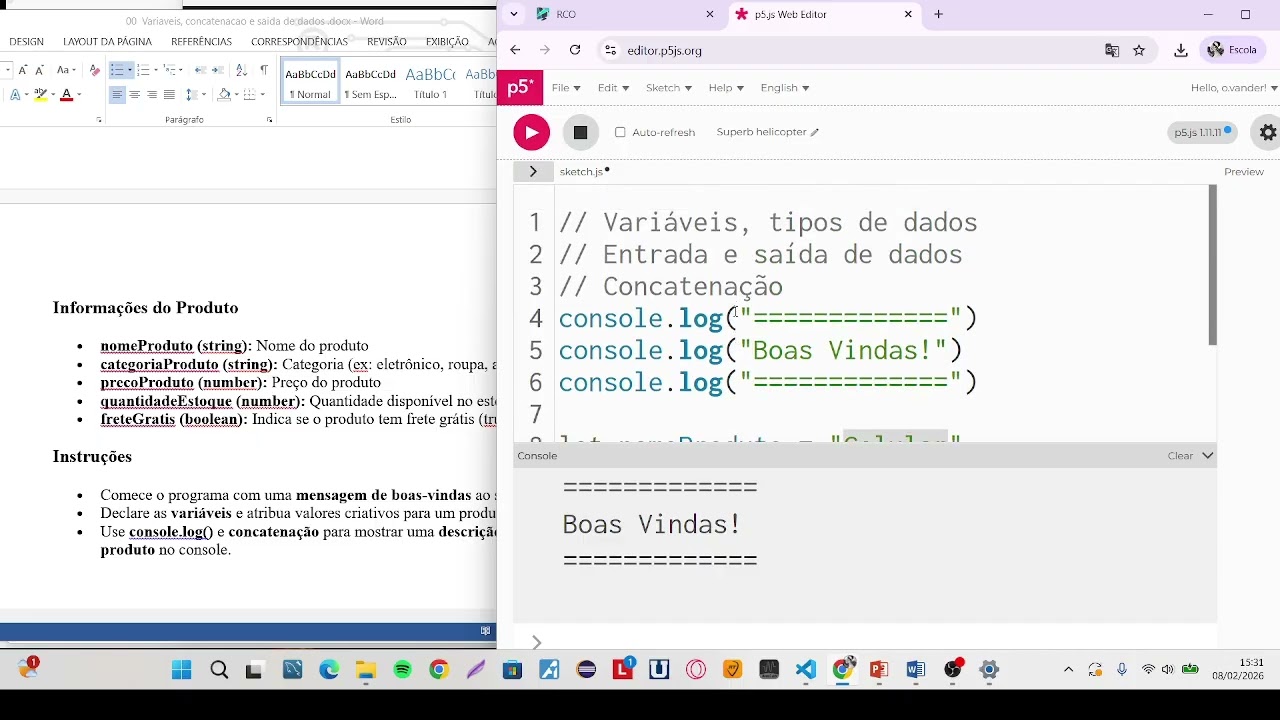 Java Script 01 -  Variáveis, Concatenação , Entrada e Saída de Dados - Revisão