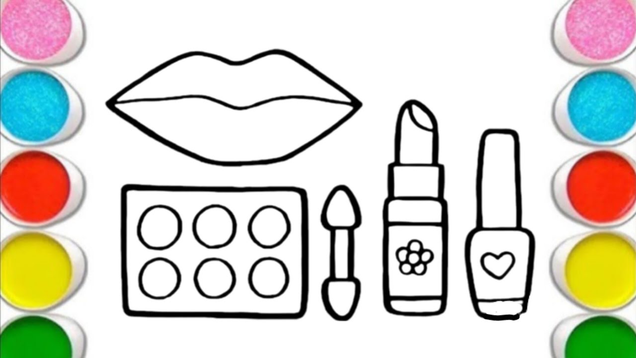 Cute Makeup Drawing and Coloring for Kids | Lips, Lipstick & Nail Polish | Easy Art for Kids