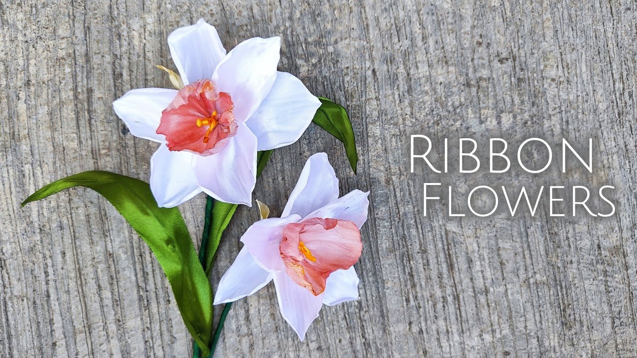DIY satin ribbon flowers/how to make daffodil flowers with satin ribbon easily