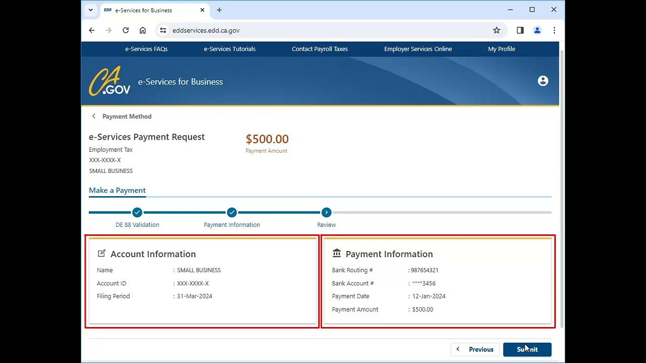 Pay and Report Payroll Taxes (DE 88)