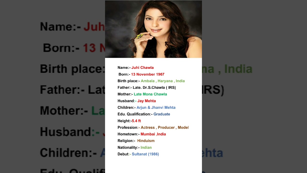 Beautiful Actress Juhi Chawla Biography #viral #youtubeshorts #shortvideo #shorts