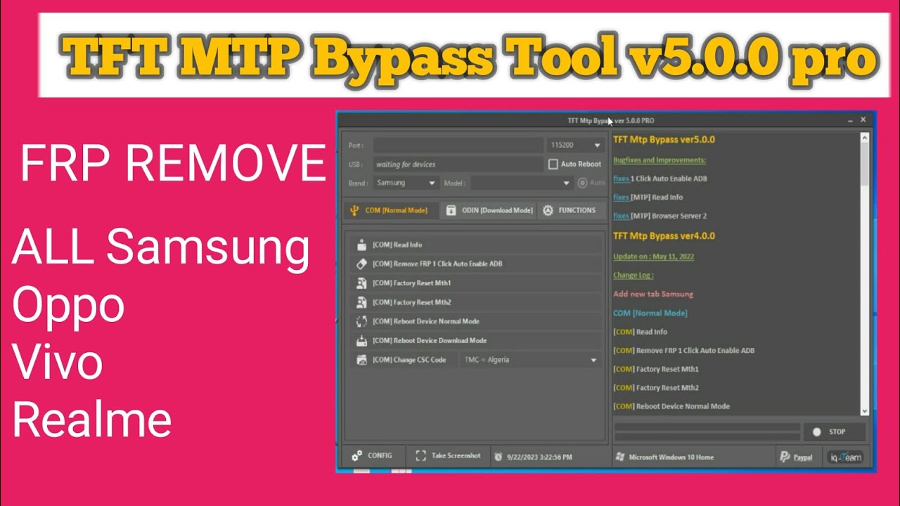 TFT MTP Bypass Tool v5.0.0 pro | All Samsung FRP Remove Tool