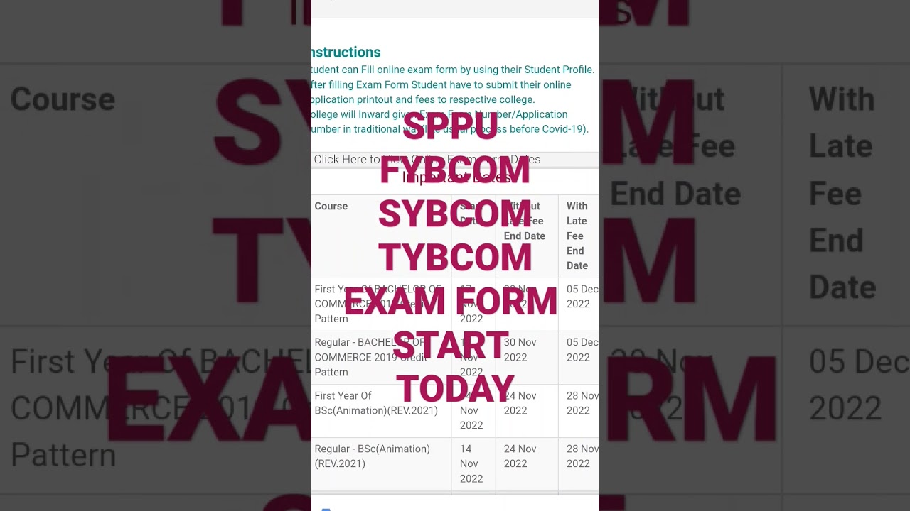 sppu pune University exam form FYBCOM SYBCOM & TYBCOM START TODAY