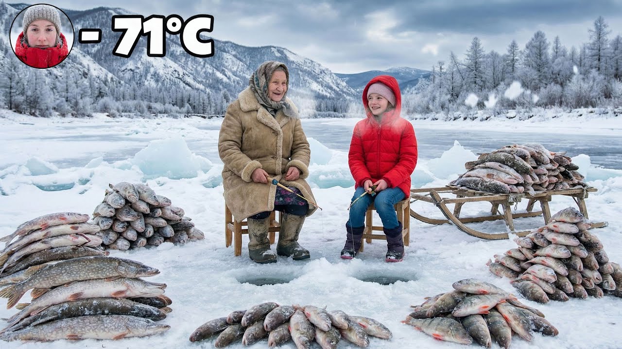 Surviving -71°C | Grandmother teaches granddaughter to fish on a freezing river