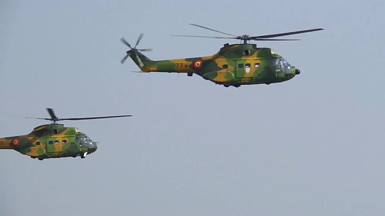 Military Helicopter IAR 33 PUMA low height maneuvers + formation flyght at BIAS 2016