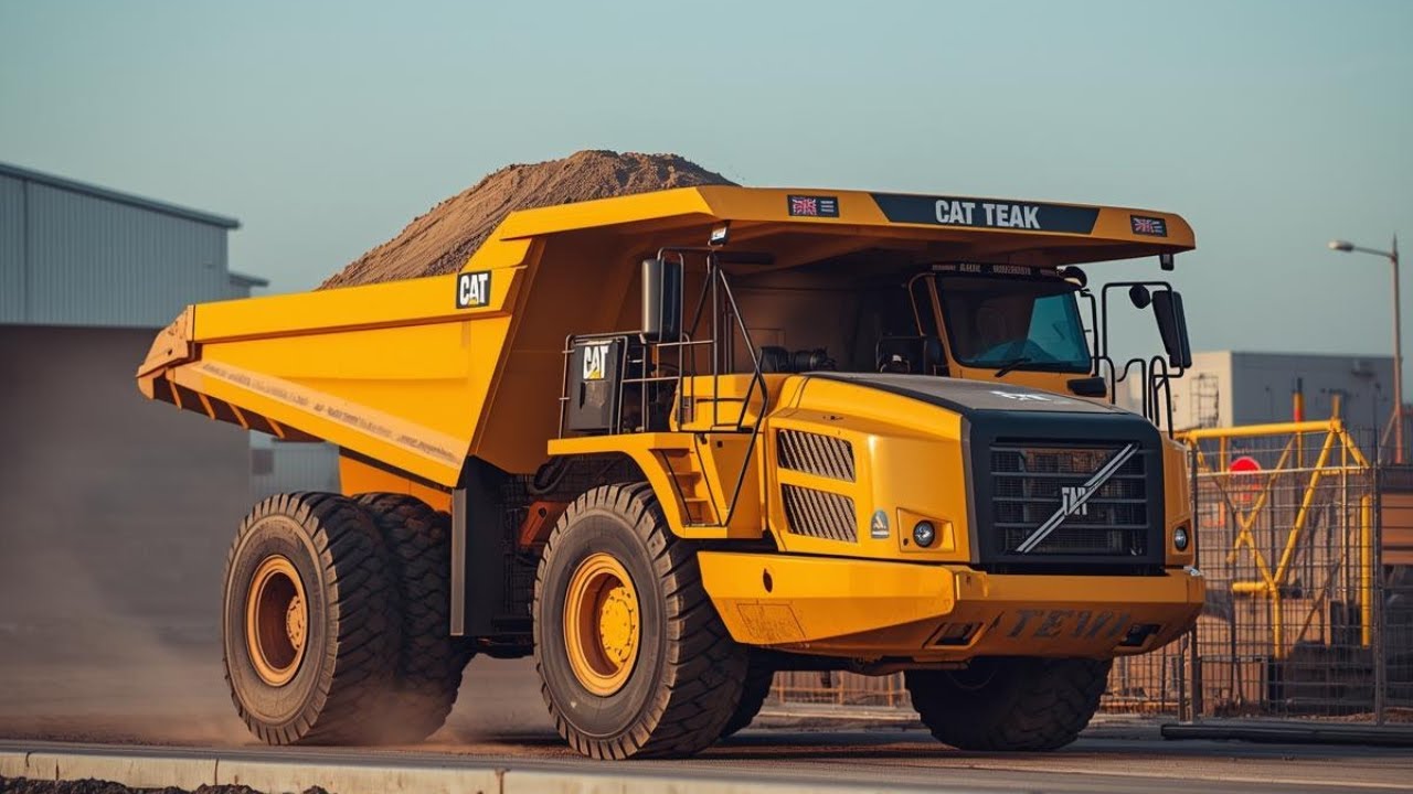Video of a Dump truck carrying soil working with a crane and an excavator - dump truck sound