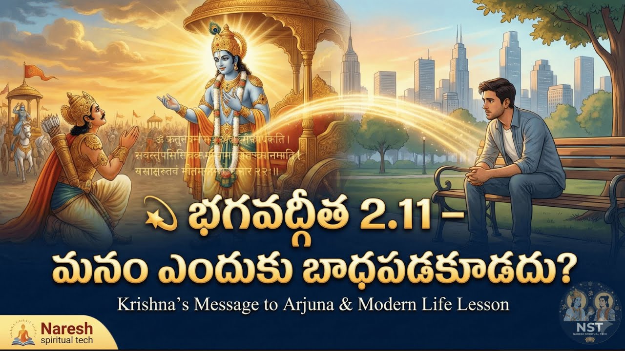 💫 భగవద్గీత 2.11 – మనం ఎందుకు బాధపడకూడదు? | Krishna’s Message to Arjuna & Modern Life Lesson