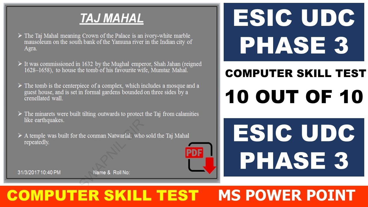 POWER POINT EXCERCISE QUESTION SOLUTION VIDEO COMPUTER SKILL TEST EXAM ESIC UDC SKILL TEST 2022