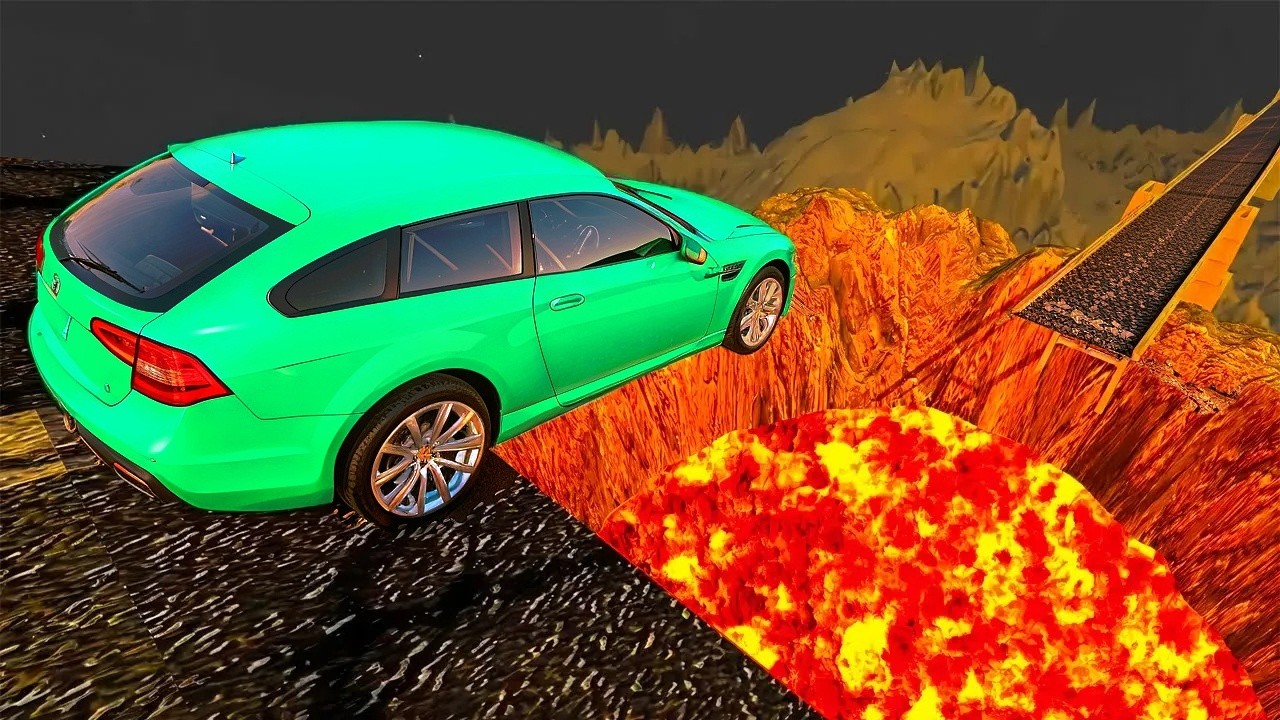 COCHE VS VOLCÁN - Accidentes Espectaculares (Crash) Juegos de Carros