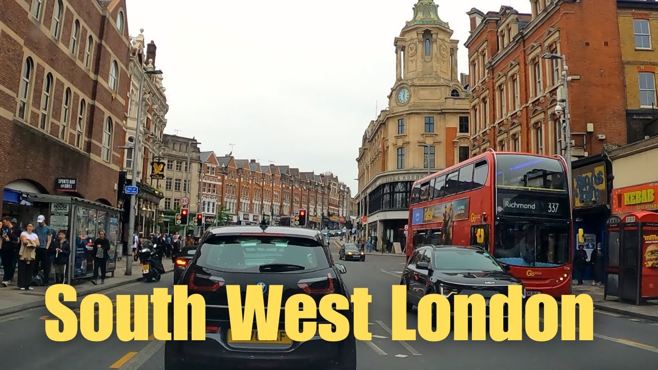 🇬🇧Scenic Drive Through Leafy South West-London: Wimbledon, Clapham Junction to Central London