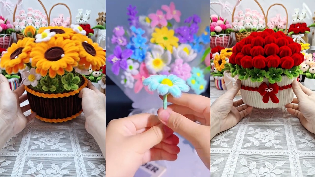 「癒し」「やさしい」ゆっくり楽しむ手作り時間🌷自分で作った花を見ていると幸せな気持ちになり、疲れもすっかり消え去った。✨💐やさしいモール花DIY