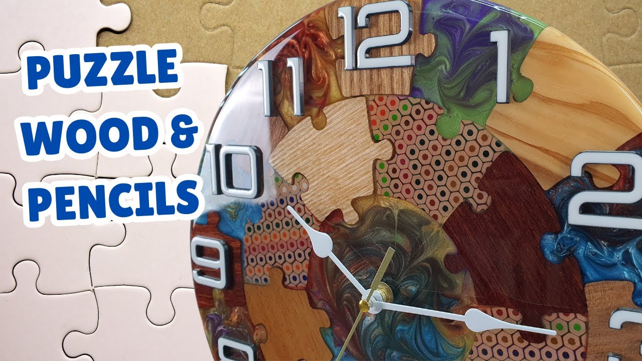 DIY Resin Epoxy, Wood, and Colored Pencils Clock | Puzzle Project