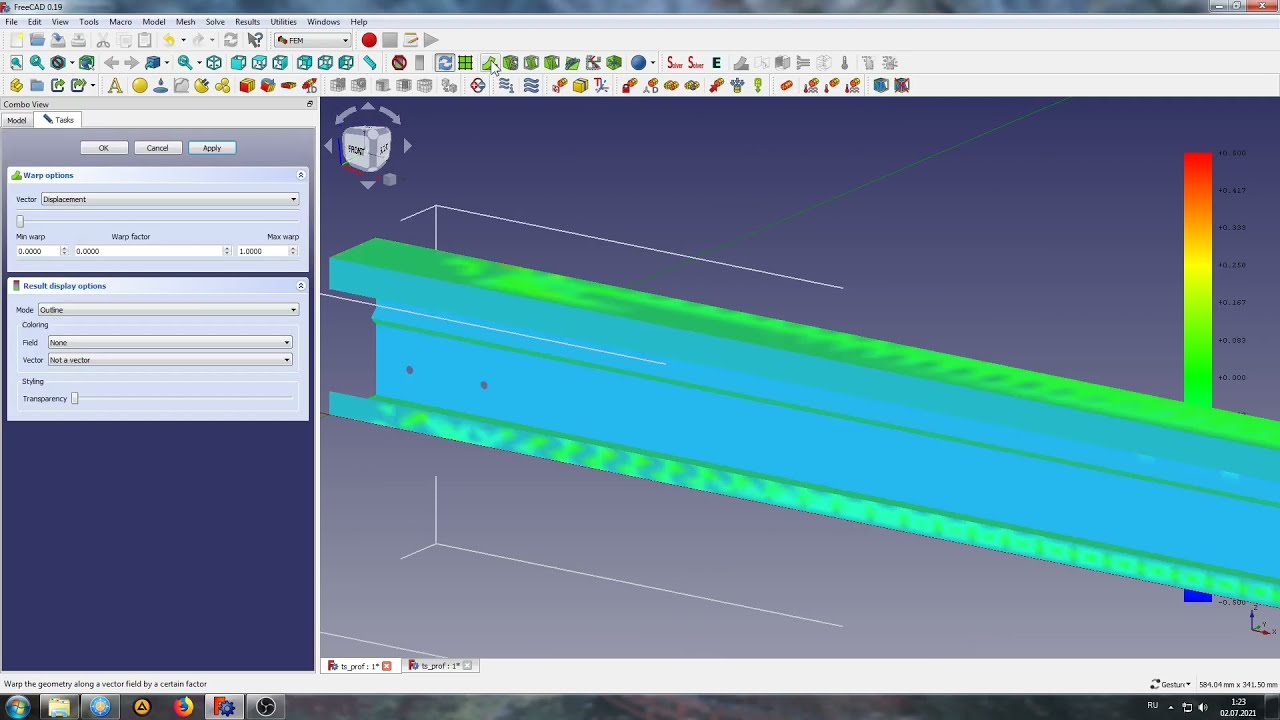 Расчет тонкостенного профиля во FreeCAD FEM