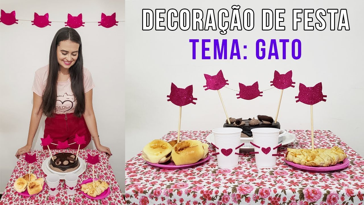 DECORAÇÃO DE FESTA SIMPLES | TEMA DE FESTA GATO | Érica Chruz