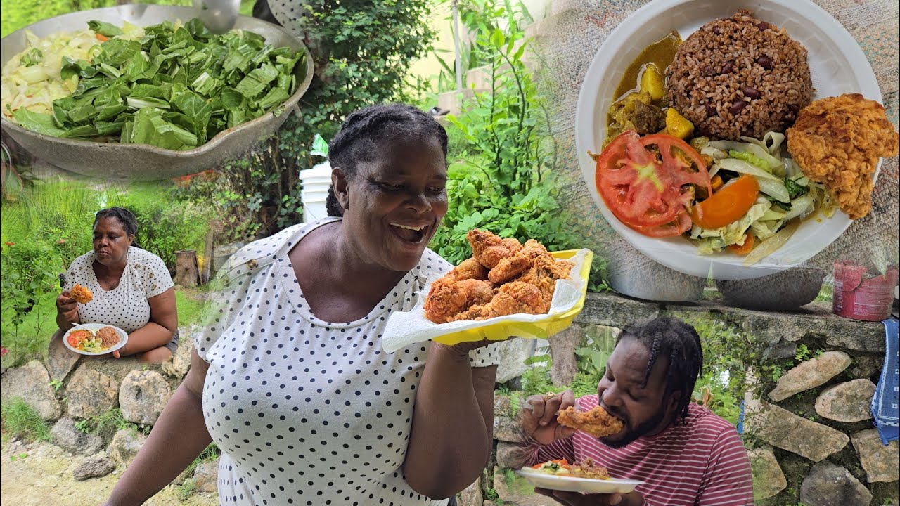 How To cook Bulgur Rice & Peas | Curry Goat, Stir Fry Vegetable W Miss Little's Special Fry Chicken