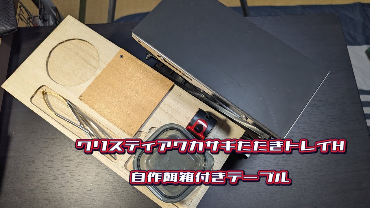 クリスティアワカサギたたきトレイHと自作餌箱付きテーブル