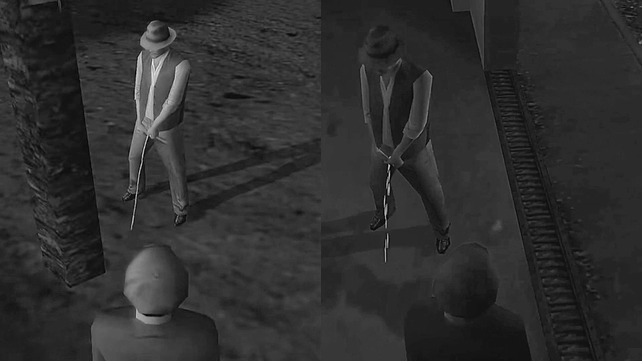 Mafia: Man Peeing On The Floor & Tree (Split Screen) (Noir) (Flipped)