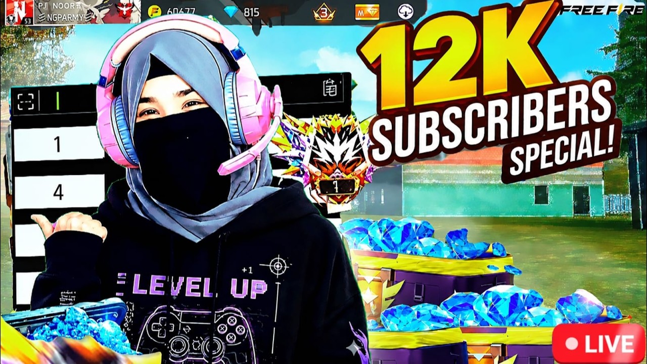 Pakistani Hijabi Gamer Girl LIVE 🔴 Free Fire Live Stream with Hijabi Facecam 🇵🇰 | 12K Special 🎉