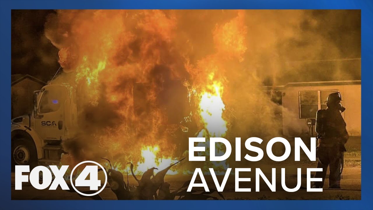 Edison Avenue Reopens After Street Sweeper Truck Catches on Fire