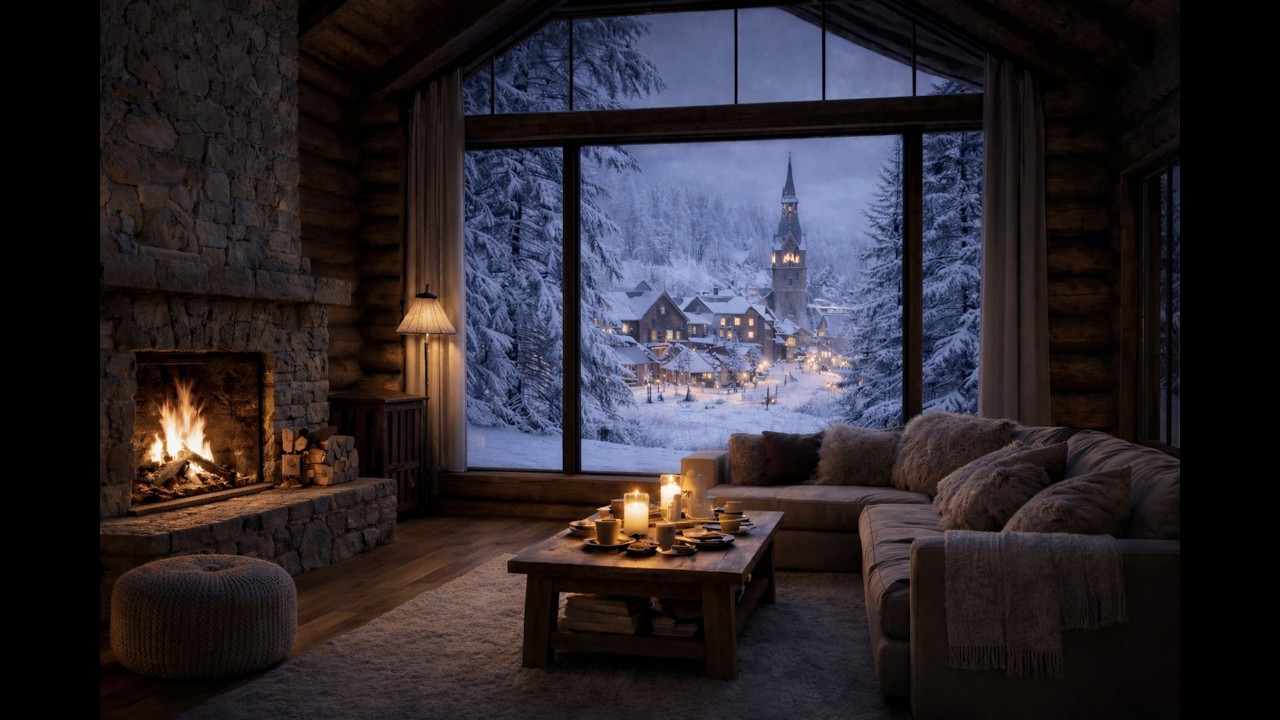 Winter Cabin with Swedish town view