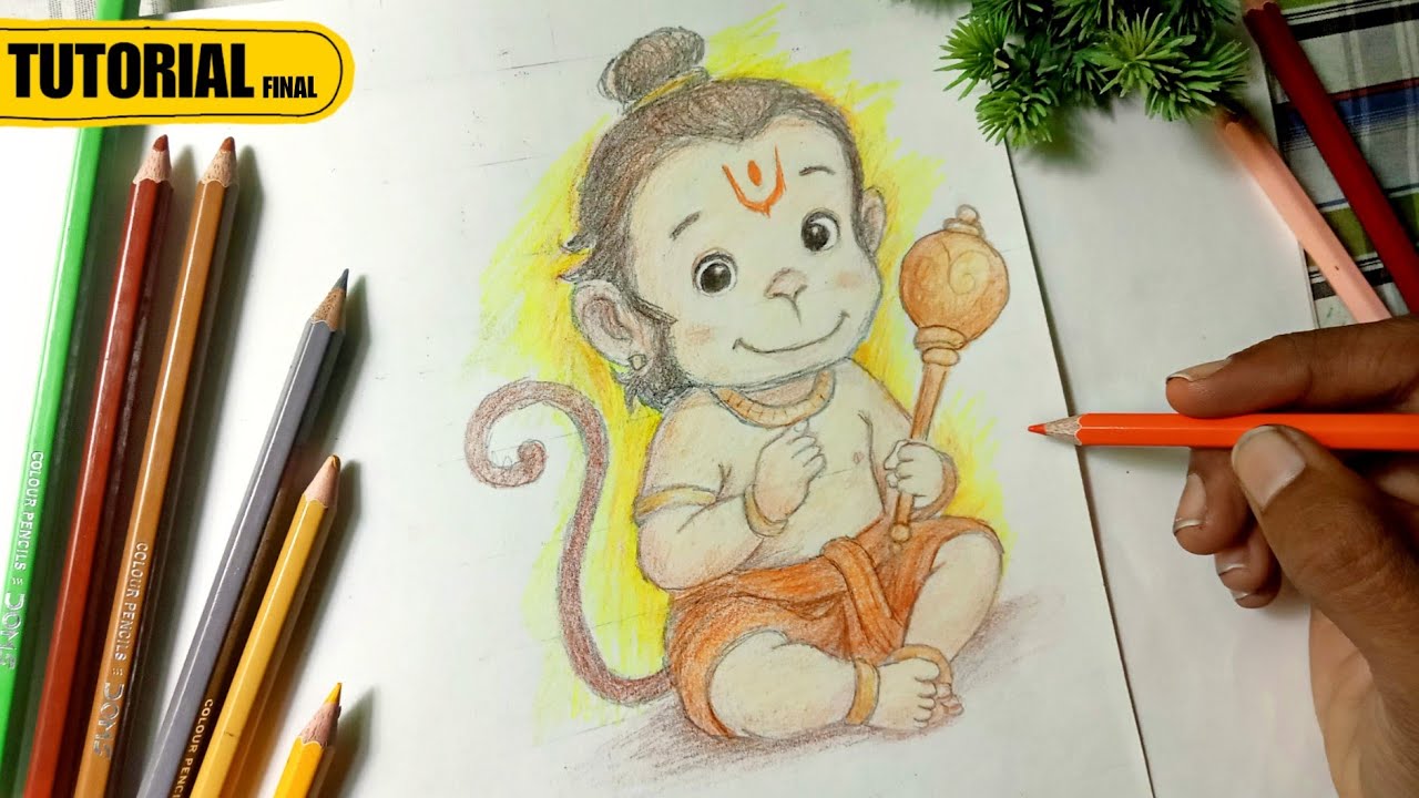 Draw With Me - Bal Hanuman Drawing ✨ How To Draw 🔥 Colour Pencils 