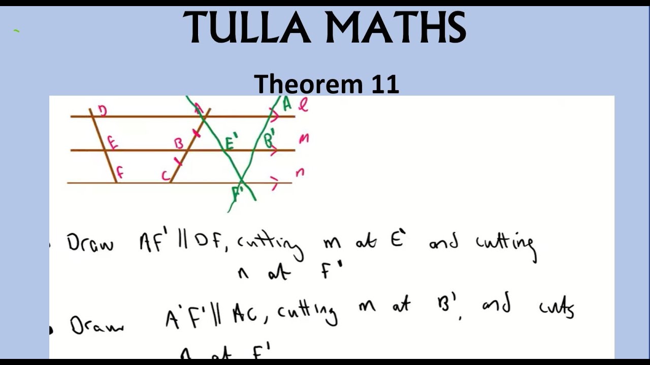 Theorem 11 Proof.  Parallel lines and transversal (Leaving Cert)