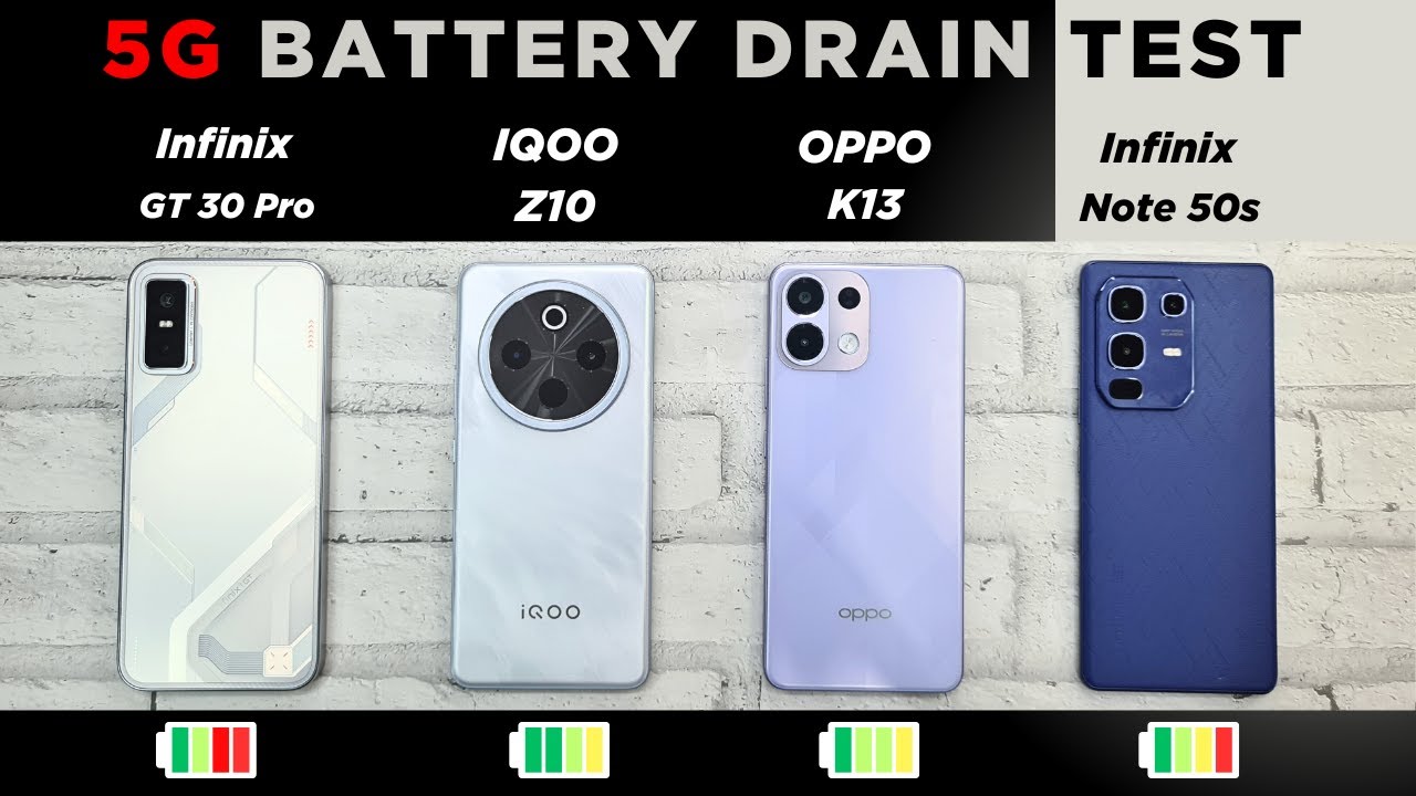 (5G) Battery Drain Test | Infinix GT 30 Pro vs iQOO Z10 vs OPPO K13 vs Infinix Note 50s