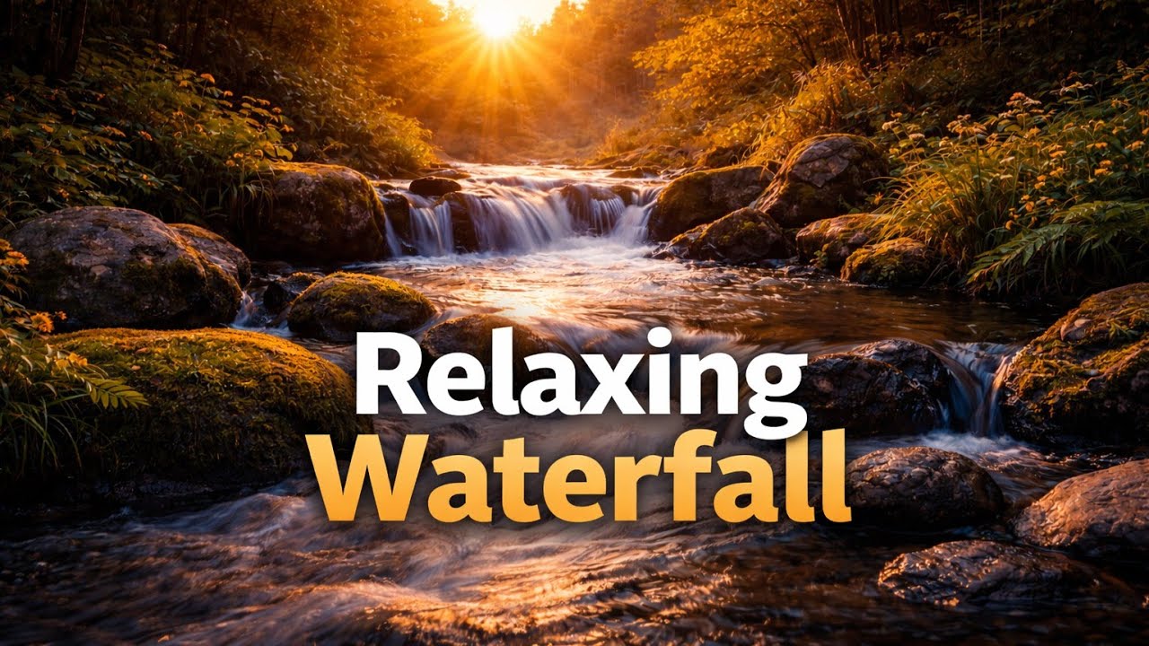 Waterfall Sounds in Sunlight - Winter Cinematic Ambience - Peaceful Rest (Long Mix)