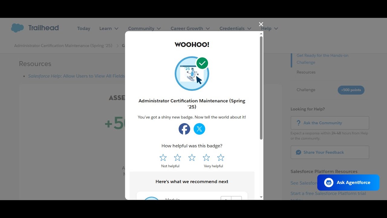 Administrator Certification Maintenance (Spring '25) || Trailhead Salesforce 2025
