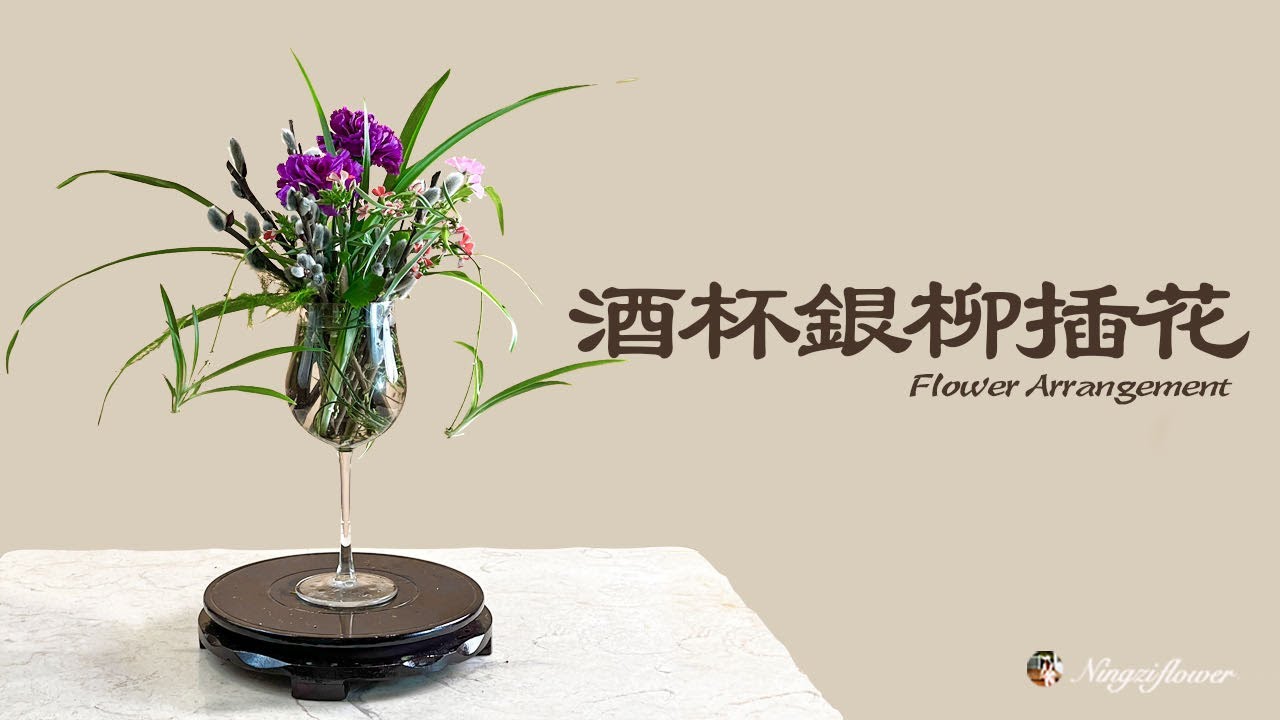 文竹和银柳酒杯插花｜flower arrangement