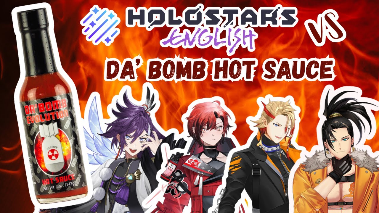 Axel, Flayon, Hakka & Shinri of HOLOSTARS English try Da Bomb Hot Sauce. We lost Hakka【Holostars EN】