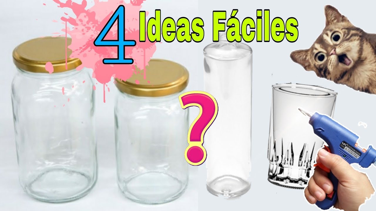4 Ideas con BOTES de VIDRIO Decorados F&aacute;cil de Hacer| Manualidades con FRASCOS de VIDRIO Decorados.