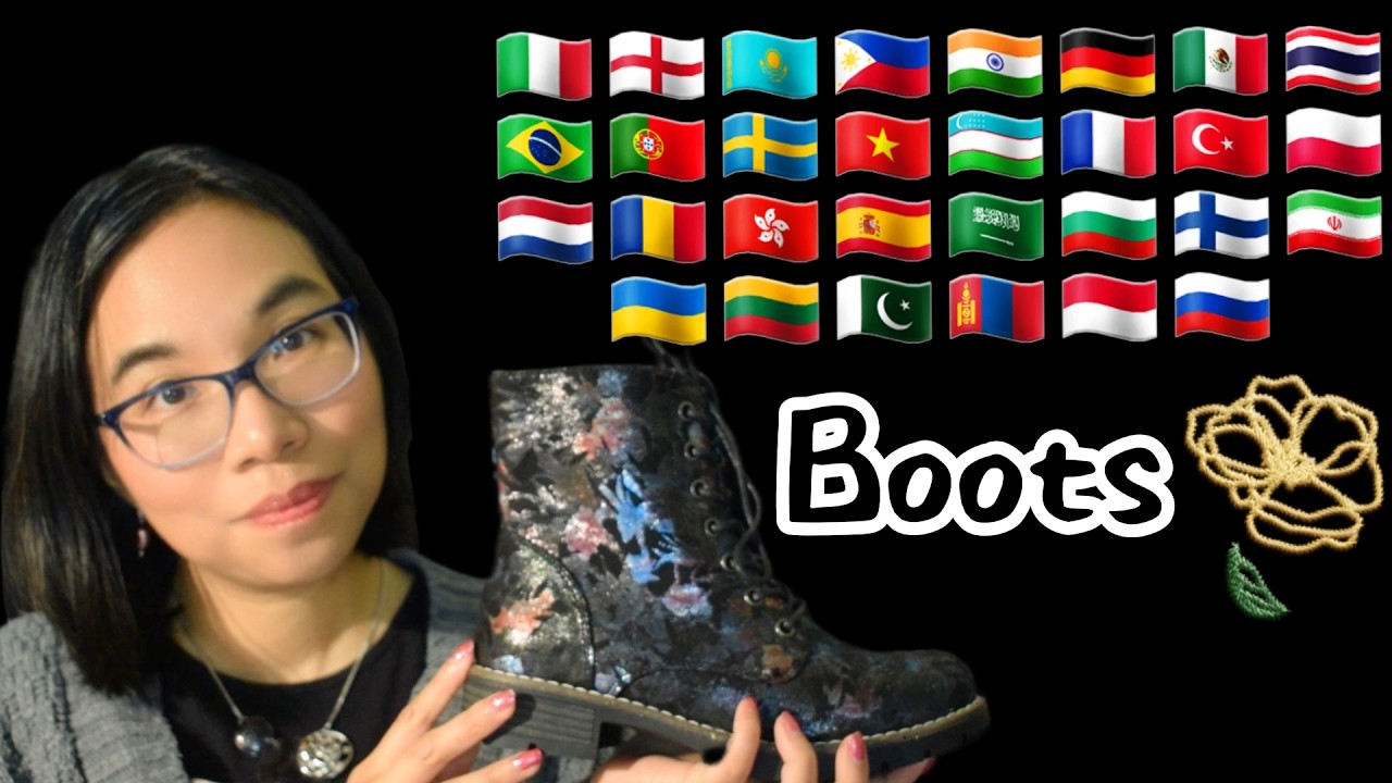 ASMR BOOTS IN DIFFERENT LANGUAGES (Soft Speaking, Mouth Sounds & Shoe Tapping) 👢🥾 [29 Languages]