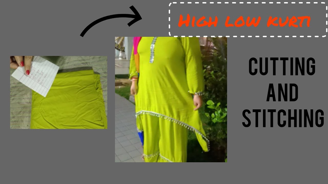 Designer high low kurti | Cutting and stitching | Step by step | Umbrella cut sleeves