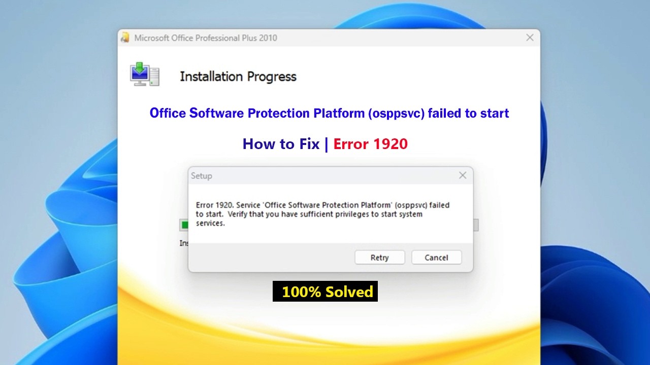 [FIX] Error 1920  Office Software Protection Plateform Failed to Start | MS Office 10
