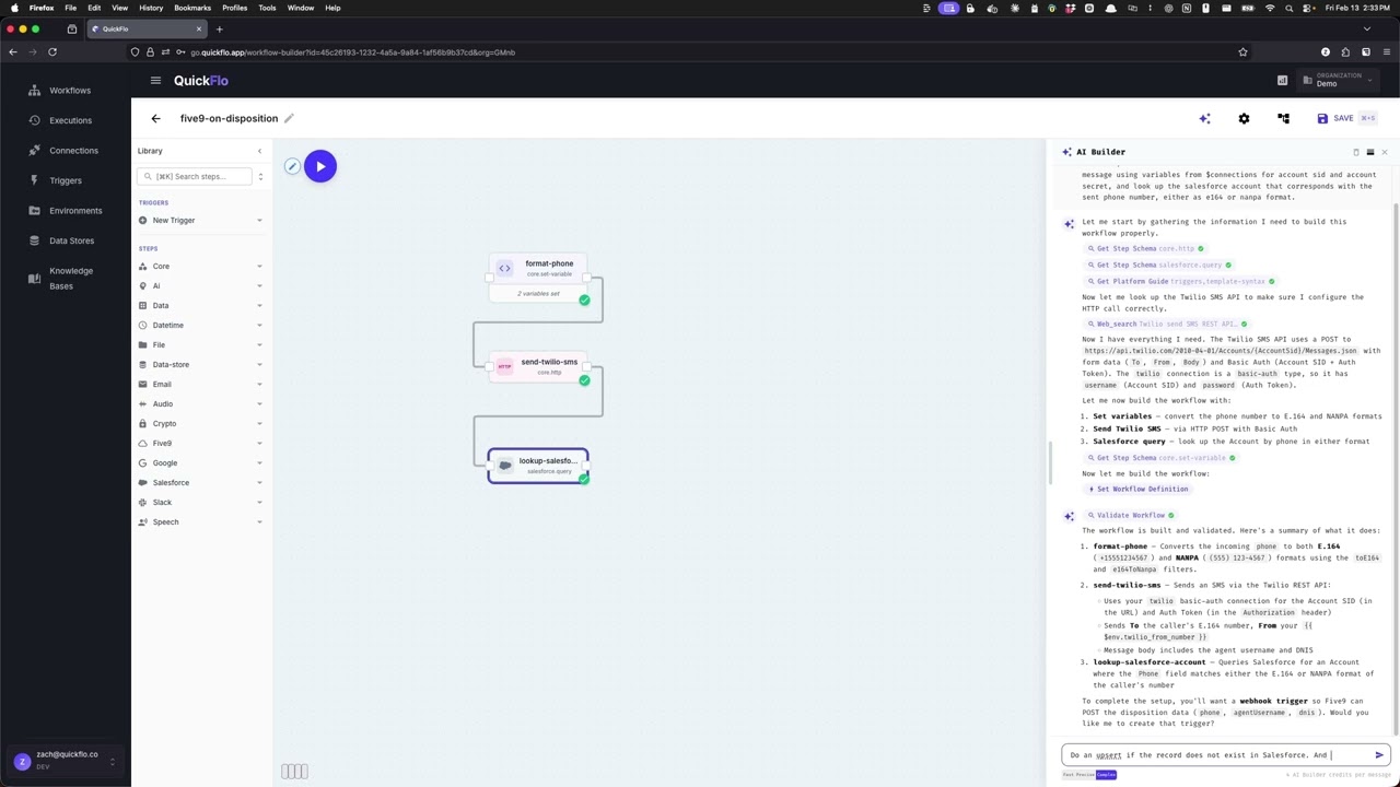 I Built a Five9 &rarr; Salesforce Workflow in Under 3 Minutes (No Code)