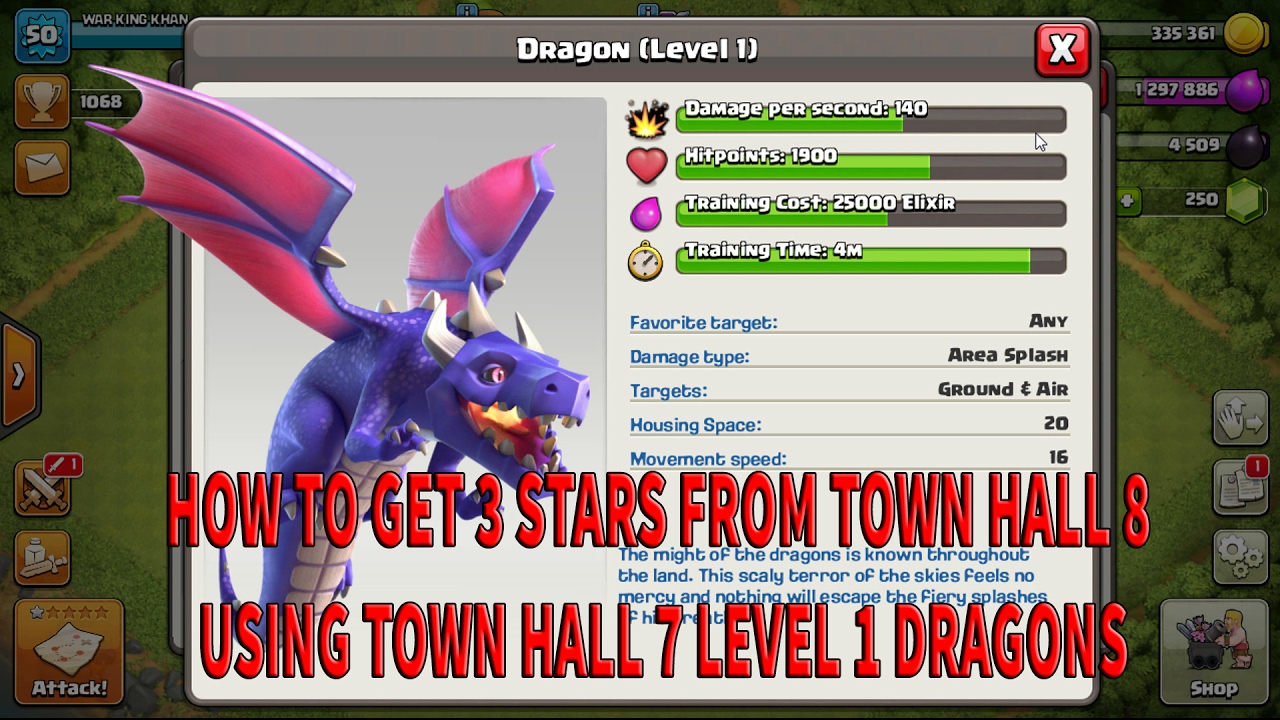 HOW TO ATTACK WITH TH7 LEVEL 1 DRAGONS AND GET 3 STARS FROM TH 8
