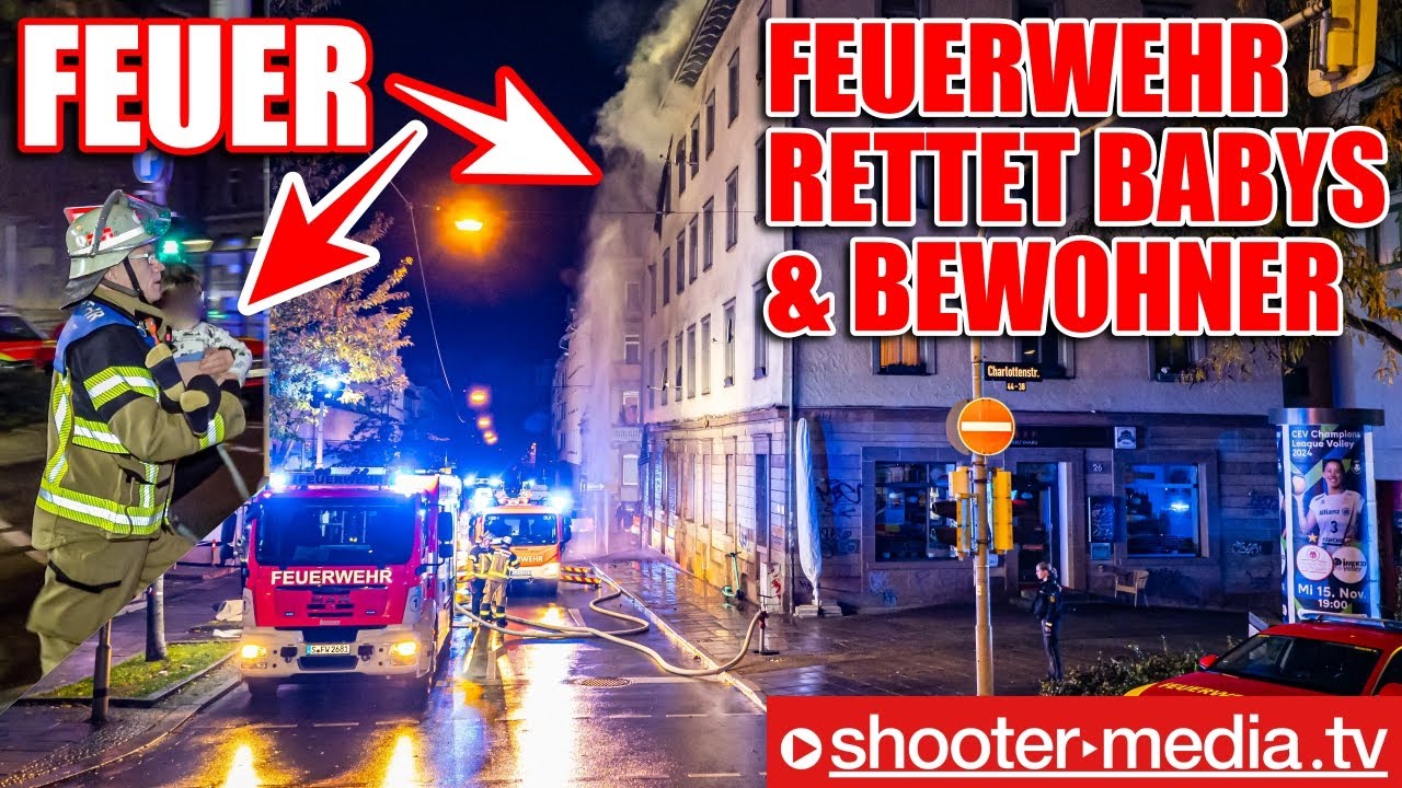 🔥 🚒  FEUERWEHR RETTET BABYS & BEWOHNER aus BRANDHAUS  🚒 🔥 | Großeinsatz in Stuttgart