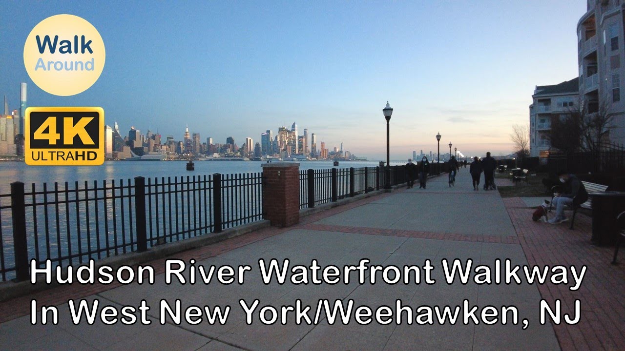 【4K60】 Walking - Hudson River Waterfront Walkway in West New York/Weehawken, NJ