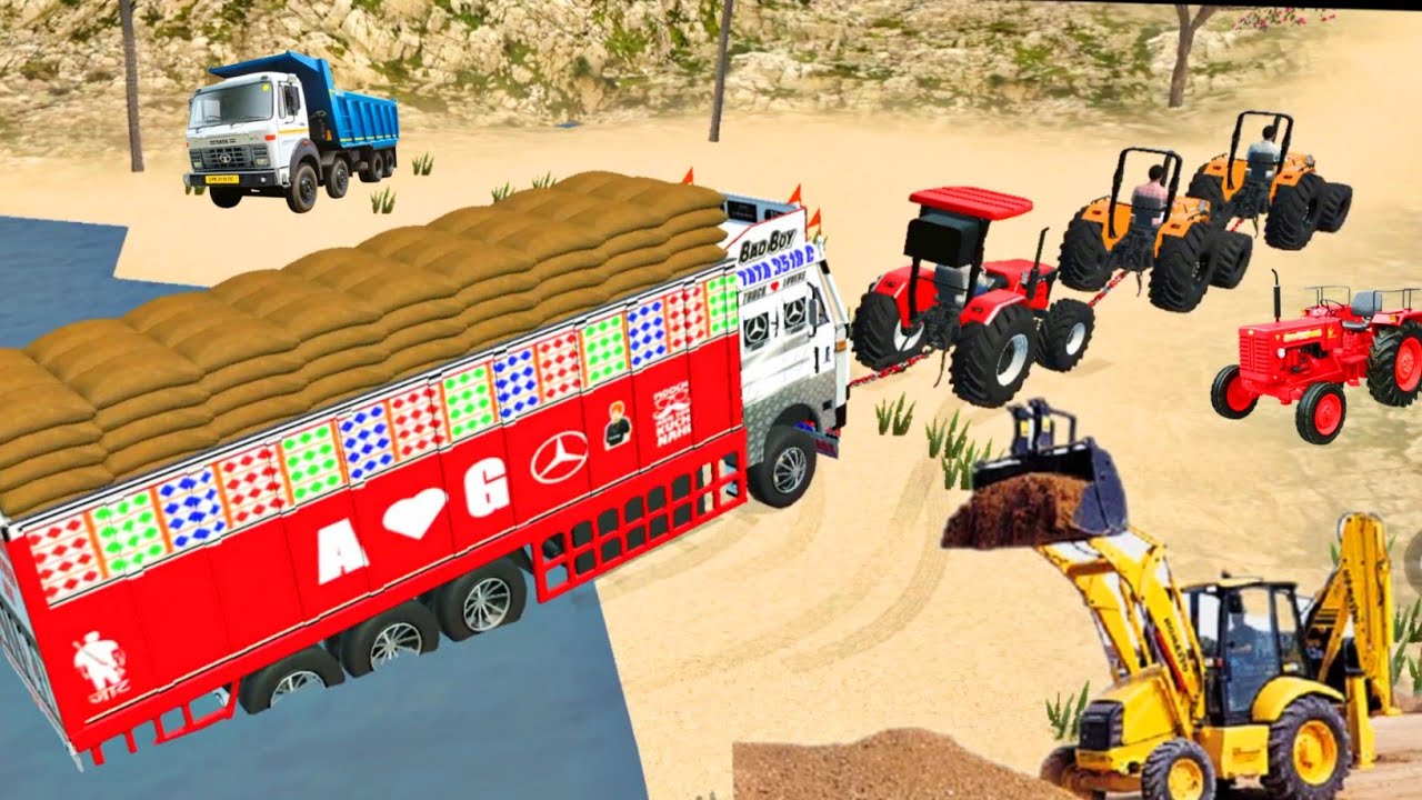 Indian truck stuck in sea and tractors rescue the truck from 🚛#tractorgame#gamingvideo MAJDUR GAMER