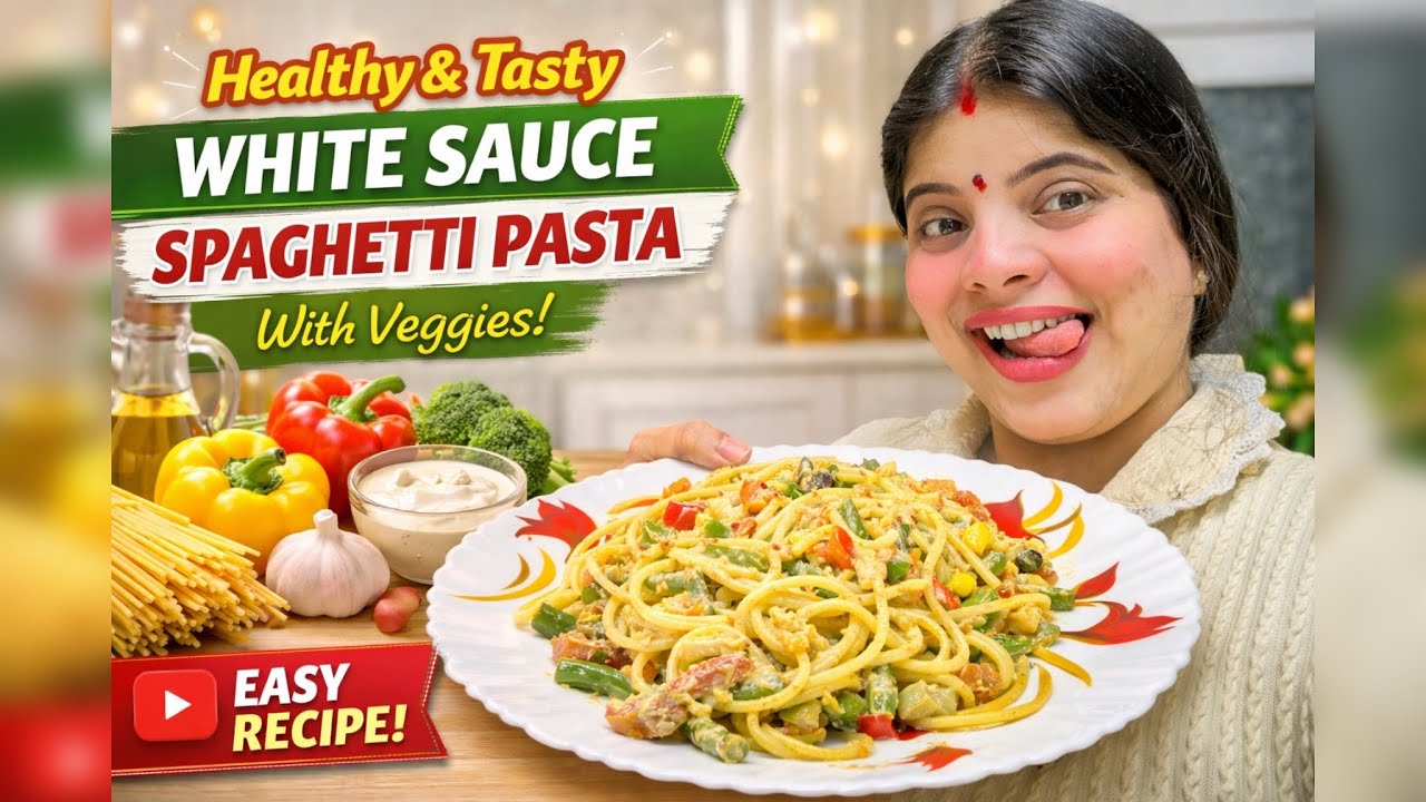 Creamy WhiteSauce Spaghetti Pasta |Easy Pasta in 15 Minutes,Healthy&Tasty WhiteSauce Spaghetti Pasta